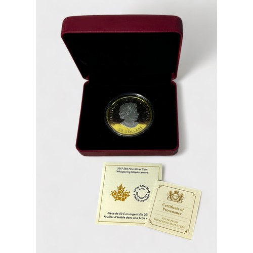 313 - A Canada Silver Proof 'Whispering Maple Leaves 50 Dollars, 2017, 94.4g Ag 99.99%, obv QEII portrait ... 