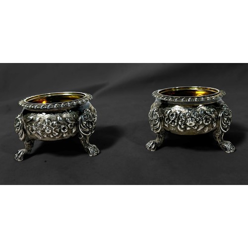 117 - A Fine Pair of George III Silver Salts, of heavy guage, circular open form with gilt interiors, gadr... 