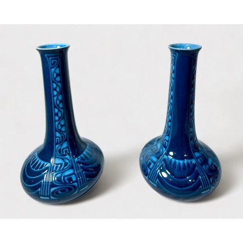 30 - A pair of early 20th century Art Nouveau style vases by Villeroy & Boch, of shaft and compressed glo... 