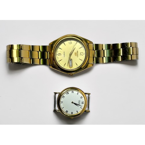 178 - A collection of six assorted gents and ladies Seiko wristwatches including a gold-plated Seiko 5, a ... 