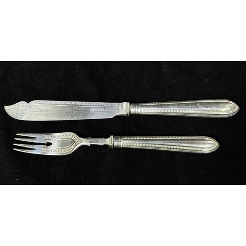 134 - A Victorian Silver dessert set of 12-each knives and forks, with silver blades and handles, the blad... 