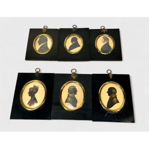 630 - A collection of six 19th Century oval silhouettes and portrait miniatures, bust length in profile, i... 