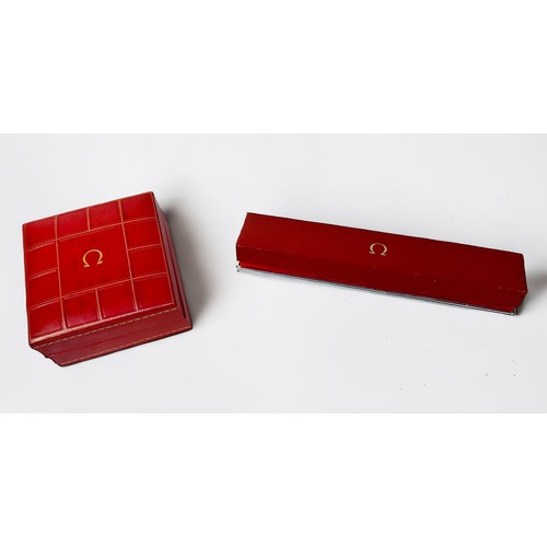 183 - Two vintage red leather Omega wristwatch boxes, both with branded and lined interiors