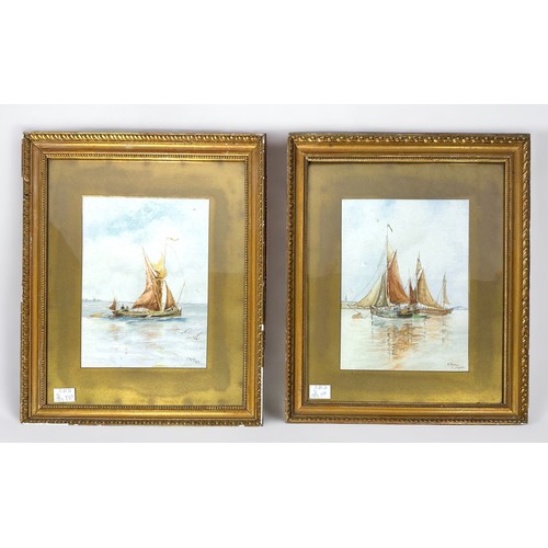 631 - C. Maine (early 20th Century), Two various framed studies of sailing boats at sea with figures onboa... 