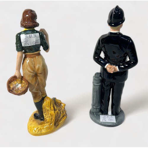 62 - Two Royal Doulton character figures, comprising, The Land Girl HN4361, Classics, and The Bobby  HN27... 