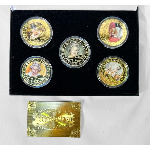 316 - Eight assorted cased 24K gold-plated commemorative coin sets, of various subjects including, QEII, M... 