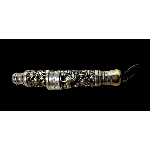 142 - A silver-gilt 'Battle of Waterloo' propelling pencil (.800 or above), unmarked, pierced with star an... 