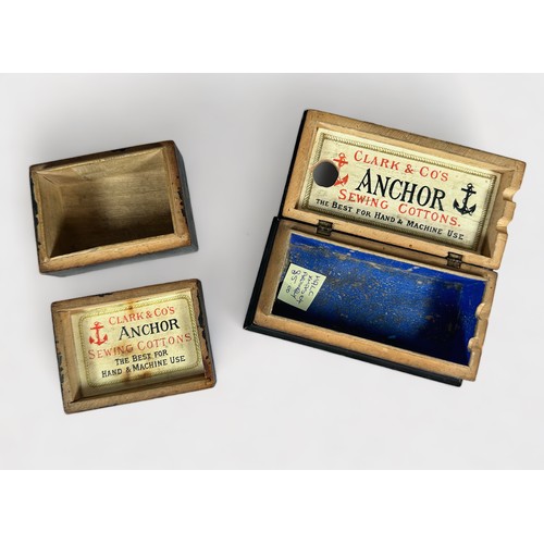 376 - Four Vintage Sewing Cotton Reel Boxes, comprising a Mauchline Ware box with Winchester Cathedral top... 