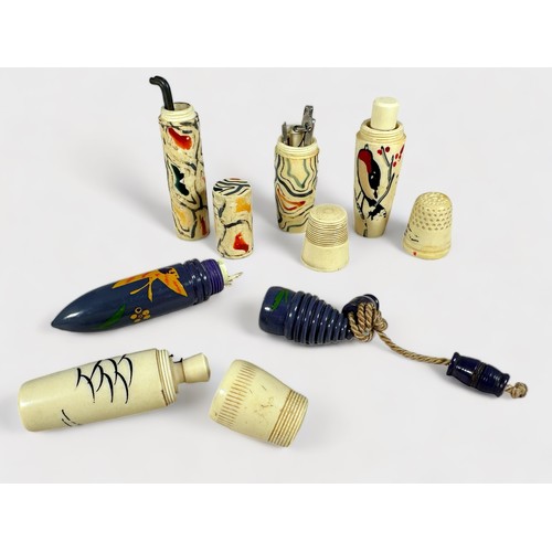 363 - Eighteen various novelty and souvenir etuis / needle cases, various materials including painted Japa... 