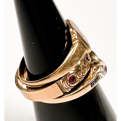 233 - A 9ct gold signet ring, together with two various dress rings, both set with red and white stones, t... 