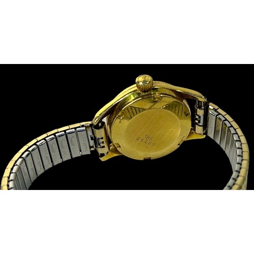 185 - A ladies 18ct gold cased Jean Renet ‘Daymatic’ automatic wristwatch, the champagne dial with applied... 