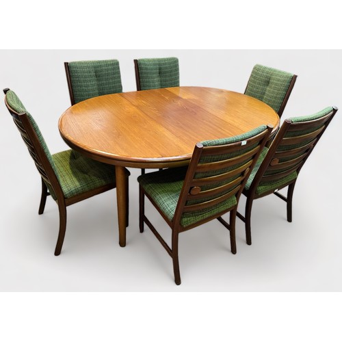 697 - A mid-20th century teak extending dining table and six chairs, believed to be by White & Newton, the... 