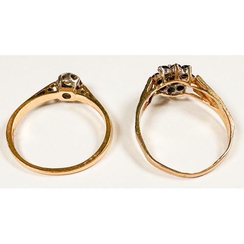 254 - An 18ct gold solitaire diamond ring, and a 9ct gold sapphire and diamond dress ring, total weight 4.... 