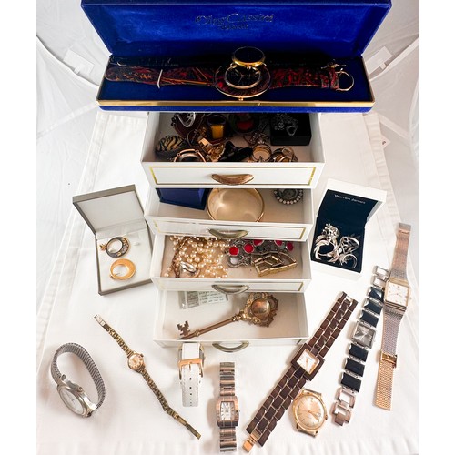 248 - Various items of costume jewellery and watches, including, gold-plated bangle, large cameo brooch, r... 
