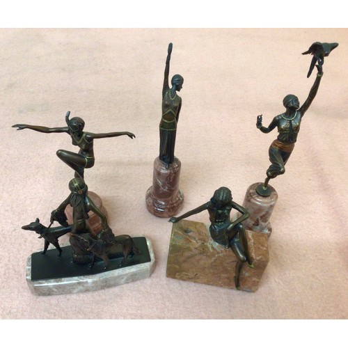 660 - Five Baranite 'Pure Bronze' Sculptures, each cast, patinated and painted in the Art Deco 'style, and... 