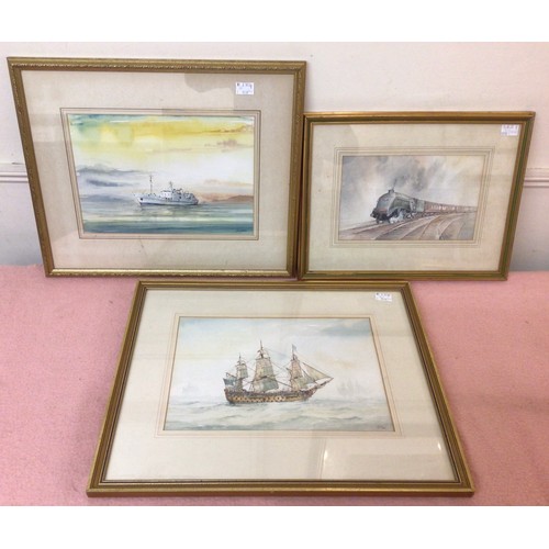 634 - D C Bell (20th century) Three various watercolour studies, two seascapes with ships and one of an ap... 