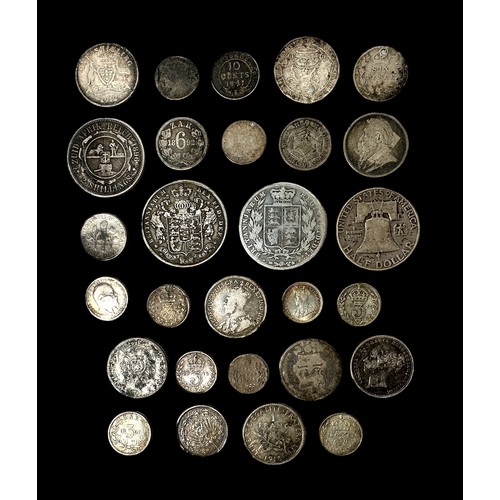 318 - A small collection of assorted circulated GB and world coins, comprising 19th Century examples and a... 