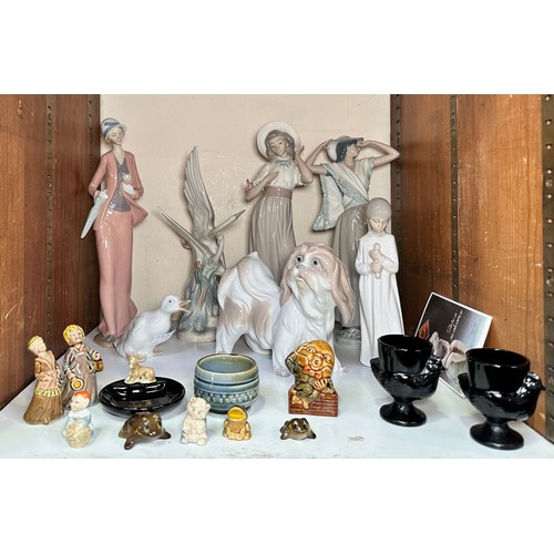 49 - Five NAO porcelain figures together with a Lladro Pekinese dogs and various Wade porcelain figures e... 
