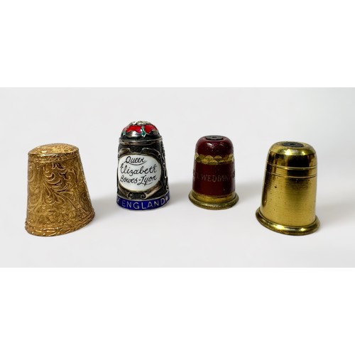 401 - Four Royal Commemorative Thimbles, comprising Edward VIII gold-plated thimble, a silver and enamel t... 