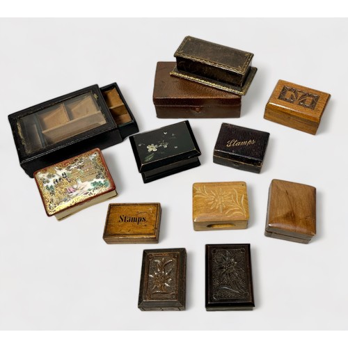 427 - An Asprey of London postage stamp box with shagreen internal panel, together with various leather, m... 