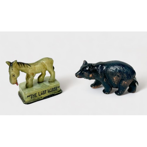 351 - Two celluloid novelty tape measures, one a bear the other 'The Last Horse,' (2)