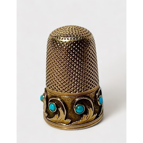 397 - A 19th century unmarked gold thimble, of typical diseign with dimpled crown and skirt, the lower fri... 