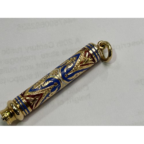 264 - A gold and enamelled propelling pencil by Sampson Mordan & Co. The outer sleeve blue, red and white ... 