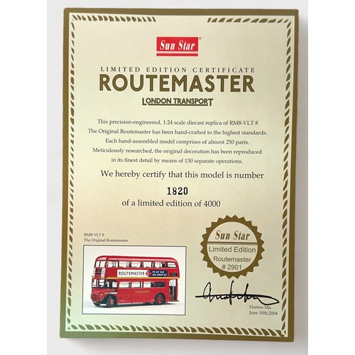 377 - A boxed SunStar 1/24 scale Routemaster Bus, 2901 RM8-VLT 8 ‘The Original Routemaster’ in London Tran... 