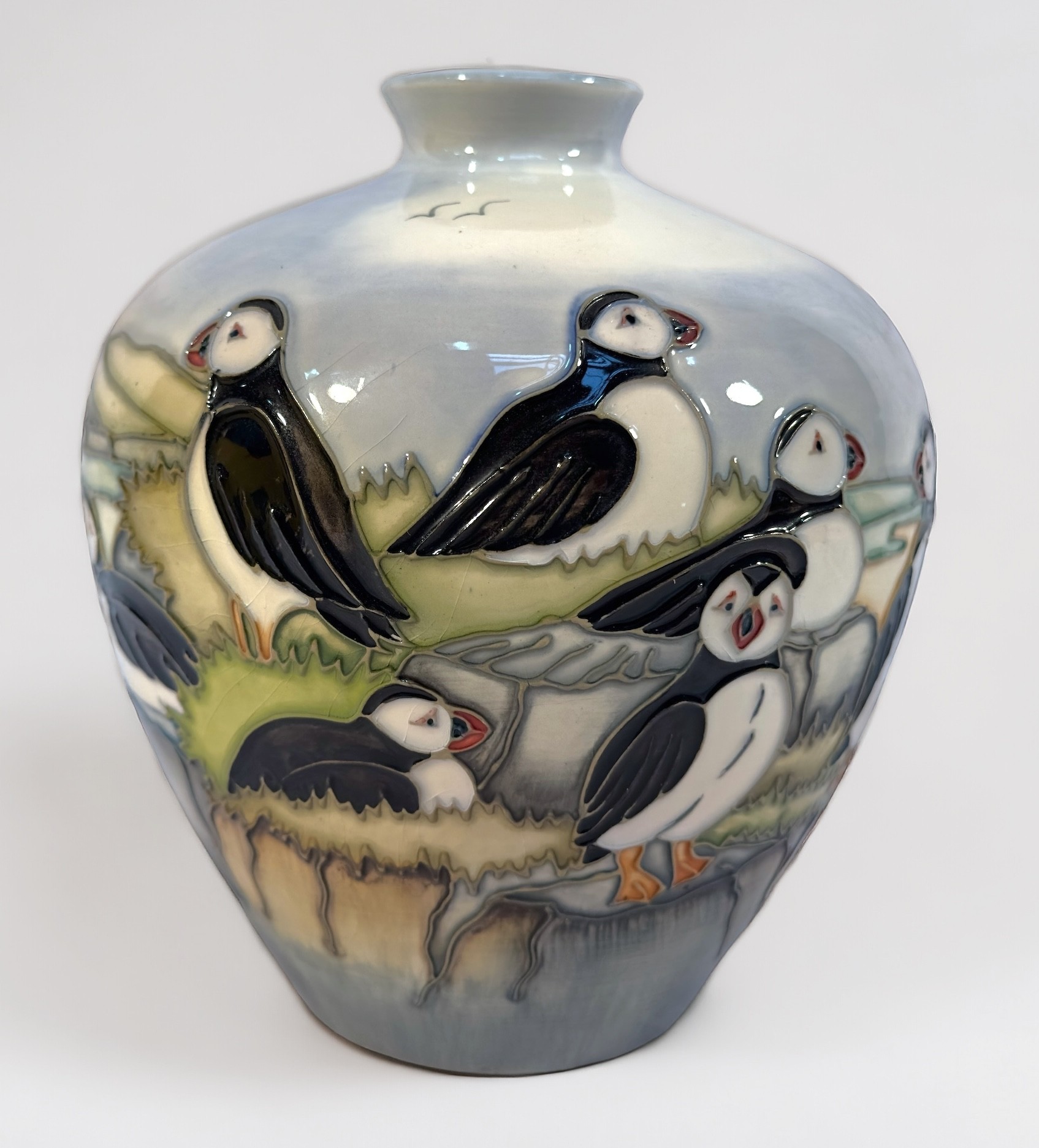 A Moorcroft Pottery Vase In The ‘puffin Design Of Ovoid Form With