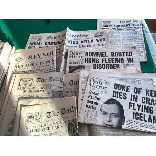 317 - The front pages of original newspapers relating to events and big stories during World War Two and t... 