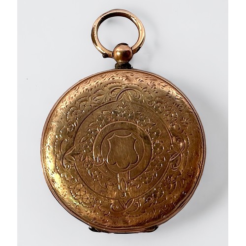 129 - A continental 14ct gold open-faced pocket watch, the gilt dial with Roman numerals denoting hours, f... 