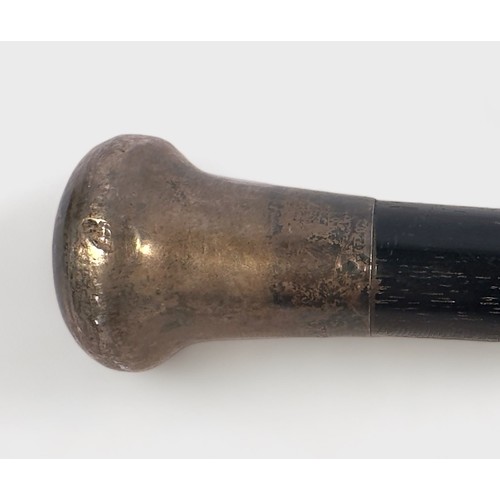 325 - An ebonised walking stick with silver top, makers mark worn, looks to be G&S or C&S, hallmarked Birm... 