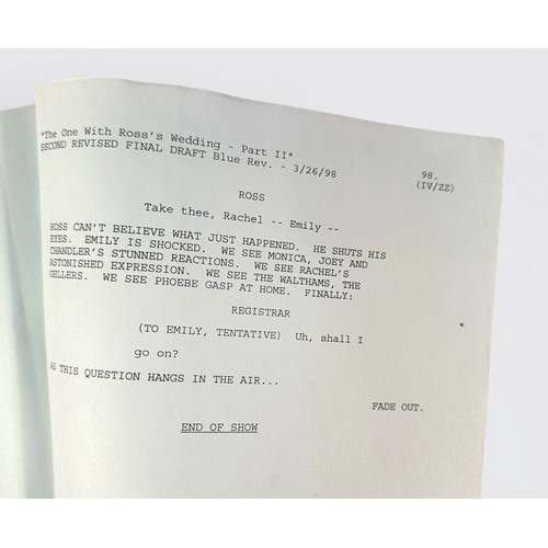 326 - Two scripts for the sitcom Friends comprising ‘The One With Ross’s Wedding - Part II’, Season 4 Epis... 