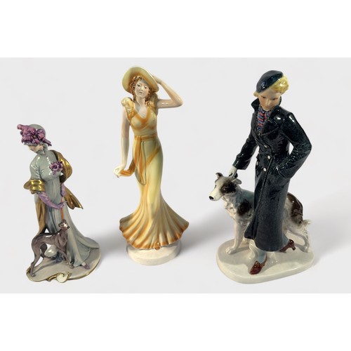 25 - Three various porcelain figures of ladies, including, Elegant Lady with Borzoi by Giuseppe Cappé for... 