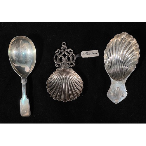 88 - Three various silver caddy spoons including a George IV example by John, Henry and Charles Lias, hal... 