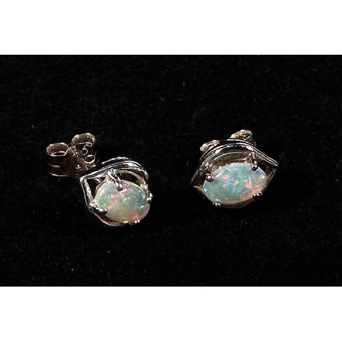 177 - A pair of 18ct white-gold and opal earrings, 1.92g, together with a pair of 9ct gold pearl-drop earr... 