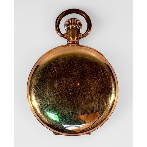 135 - A gold-plated open-face pocket watch by Waltham USA, the white enamel dial with retailers mark for ‘... 