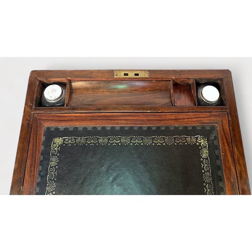 341 - A Victorian mahogany writing slope with walnut veneer and brass inlay, together with a smaller Victo... 