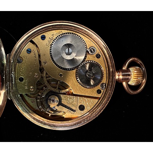 144 - A 9ct gold cased open-face pocket watch, the white enamel dial inscribed with retailer ‘T. Pickett L... 