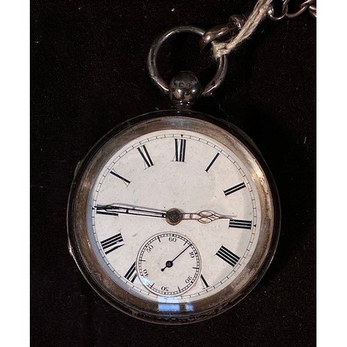 142 - A late Victorian silver cased, open-face pocket watch, the white enamel dial with Roman numerals den... 