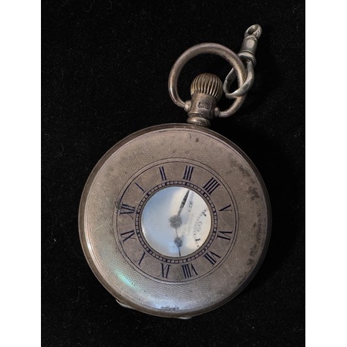 148 - A silver half-hunter pocket watch, the white enamel dial inscribed ‘Meridian, James Walker London’, ... 