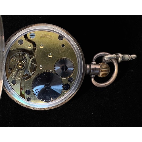 148 - A silver half-hunter pocket watch, the white enamel dial inscribed ‘Meridian, James Walker London’, ... 