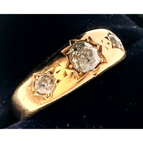 187 - An 18ct yellow gold dress ring, star set with three Victorian cut diamonds, estimated total diamond ... 