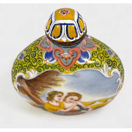 358 - A 19th century Canton enamel on copper large snuff bottle, of flattened circular form, decorated in ... 