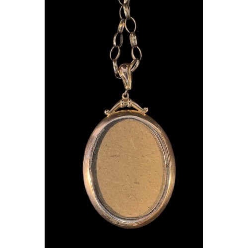 245 - An Edwardian 9ct gold oval locket, with double-sided picture display, on 9ct gold belcher chain, cha... 