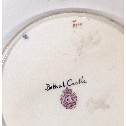 29 - A Royal Worcester Porcelain 'James Stinton' Cabinet plate, painted to the centre with Bathal Castle ... 