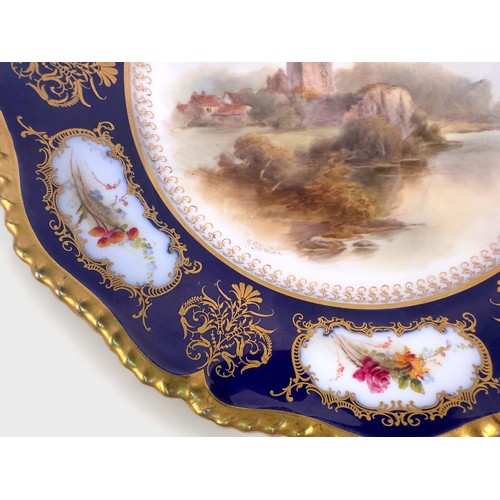 29 - A Royal Worcester Porcelain 'James Stinton' Cabinet plate, painted to the centre with Bathal Castle ... 