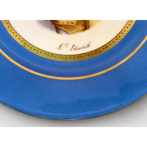 38 - Three Sevres Porcelain cabinet plates, each with 'bleu celeste' grounds within burnished gilt border... 