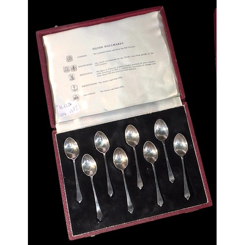 112 - An Edwardian cased set of six coffeespoons and sugar tongs, Sheffield, 1906, a cased set of eight co... 