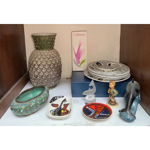 39 - A collection of assorted ceramics, including a large vase modelled as a pineapple, a shaped cloisonn... 